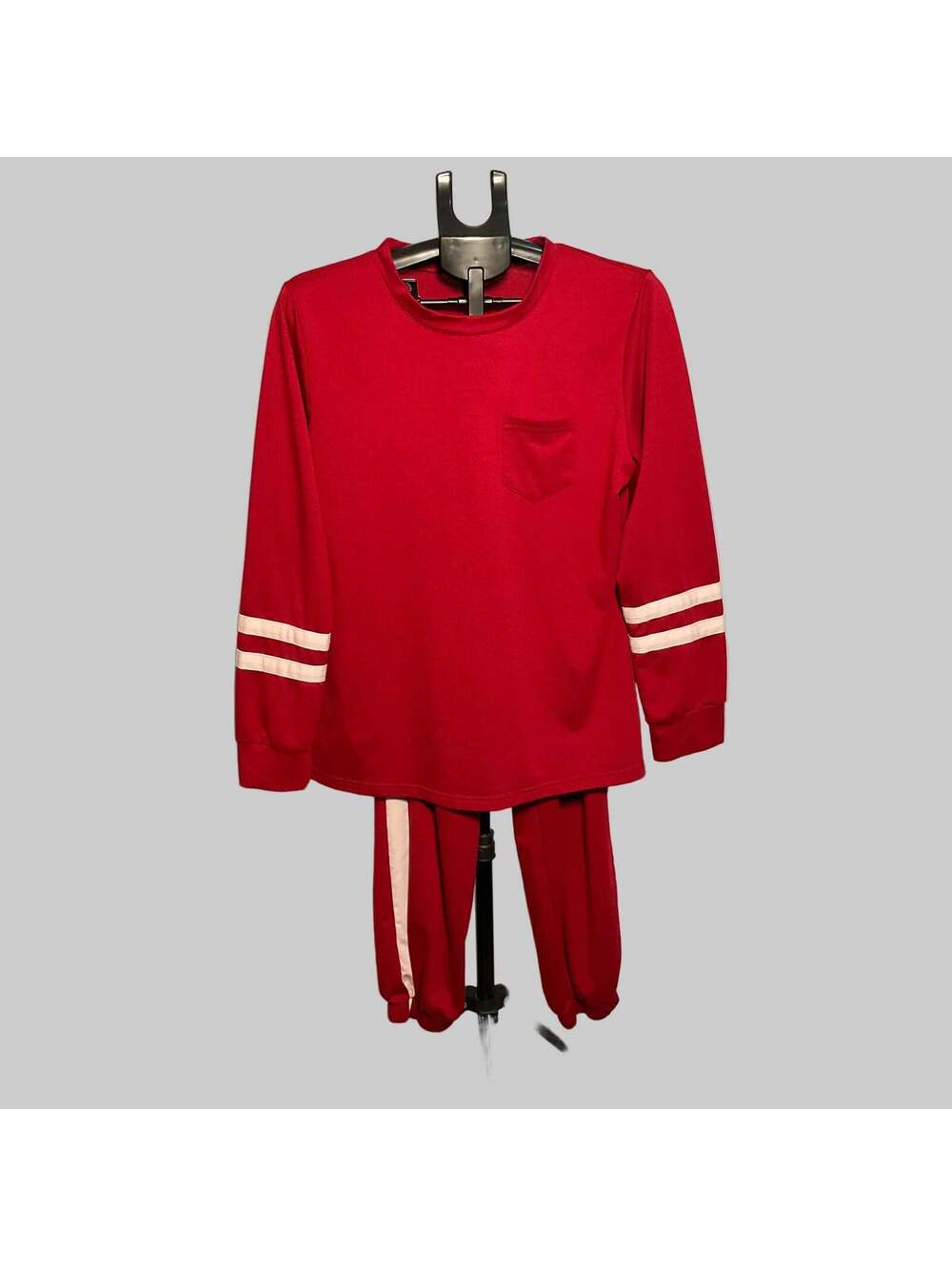 Rubzoof Red Striped Crewneck Top Jogger Pants Set Size M